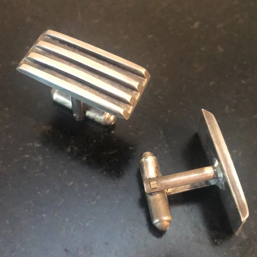 Mid Century Modern Minimalist Industrial Geometric Cuff Links Sterling- Vintage